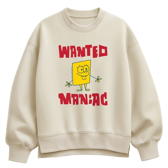 SpongeBob SquarePants - Wanted Maniac - Women's Oversized Fleece Crew Sweatshirt