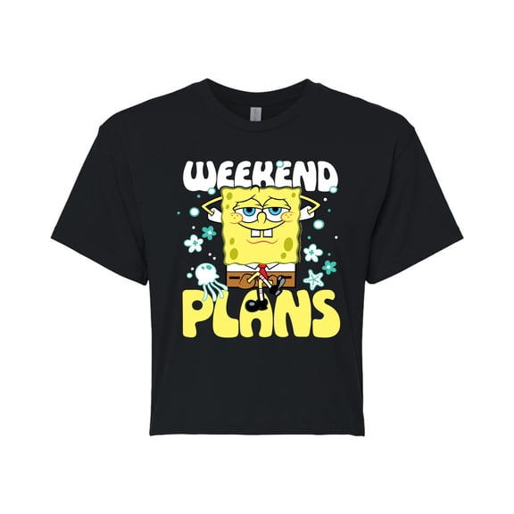 SpongeBob SquarePants - Weekend Plans - Juniors Cropped Cotton Blend T-Shirt