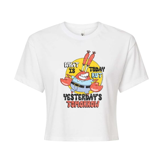 SpongeBob SquarePants - What Is Today Yesterdays Tomorrow - Juniors Cropped Cotton Blend T-Shirt