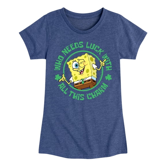 SpongeBob SquarePants - Who Needs Luck With This Charm - Girls Fitted Short Sleeve Tee