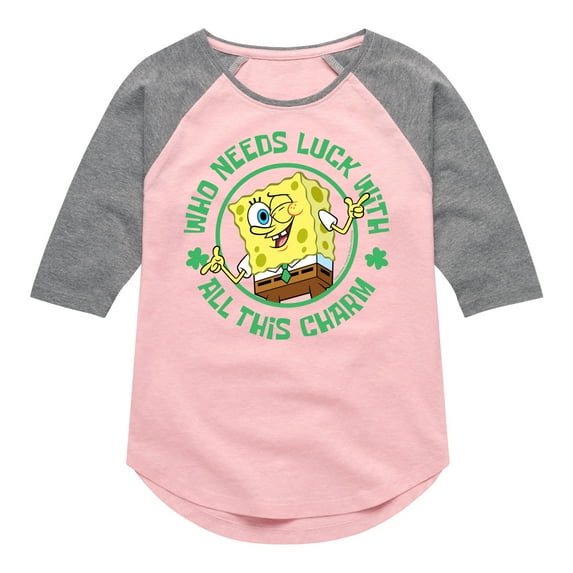 SpongeBob SquarePants - Who Needs Luck With This Charm - Girls Shirt Tail Raglan
