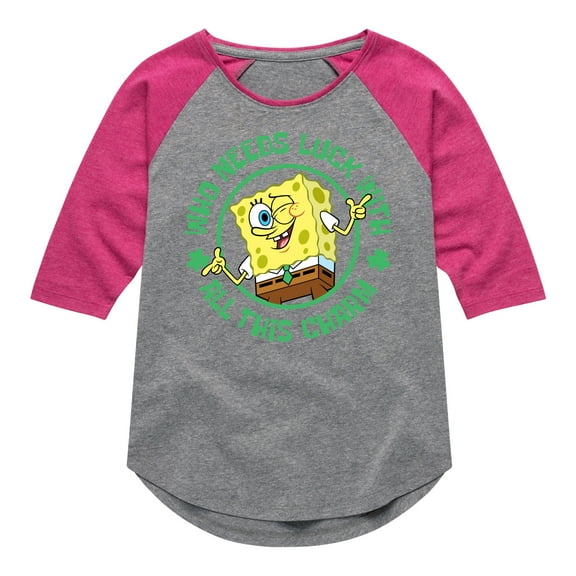 SpongeBob SquarePants - Who Needs Luck With This Charm - Girls Shirt Tail Raglan