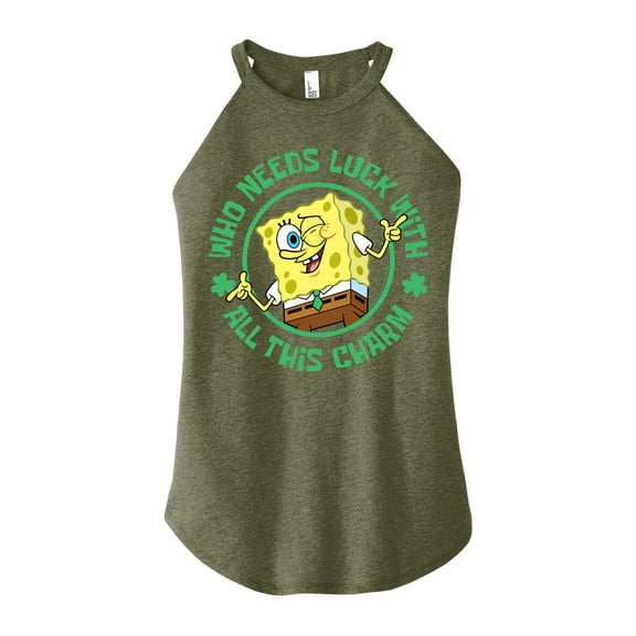 SpongeBob SquarePants - Who Needs Luck With This Charm - Juniors High Neck Tank Top