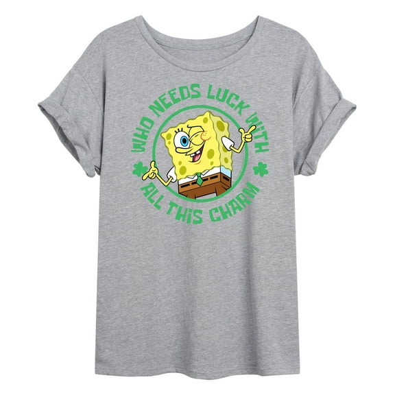 SpongeBob SquarePants - Who Needs Luck With This Charm - Juniors Ideal Flowy Muscle T-Shirt