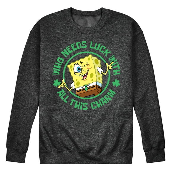 SpongeBob SquarePants - Who Needs Luck With This Charm - Men's Crew Neck Fleece Pullover