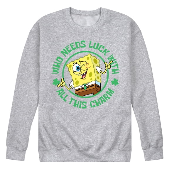 SpongeBob SquarePants - Who Needs Luck With This Charm - Men's Crew Neck Fleece Pullover