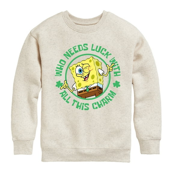 SpongeBob SquarePants - Who Needs Luck With This Charm - Toddler And Youth Crewneck Fleece Sweatshirt