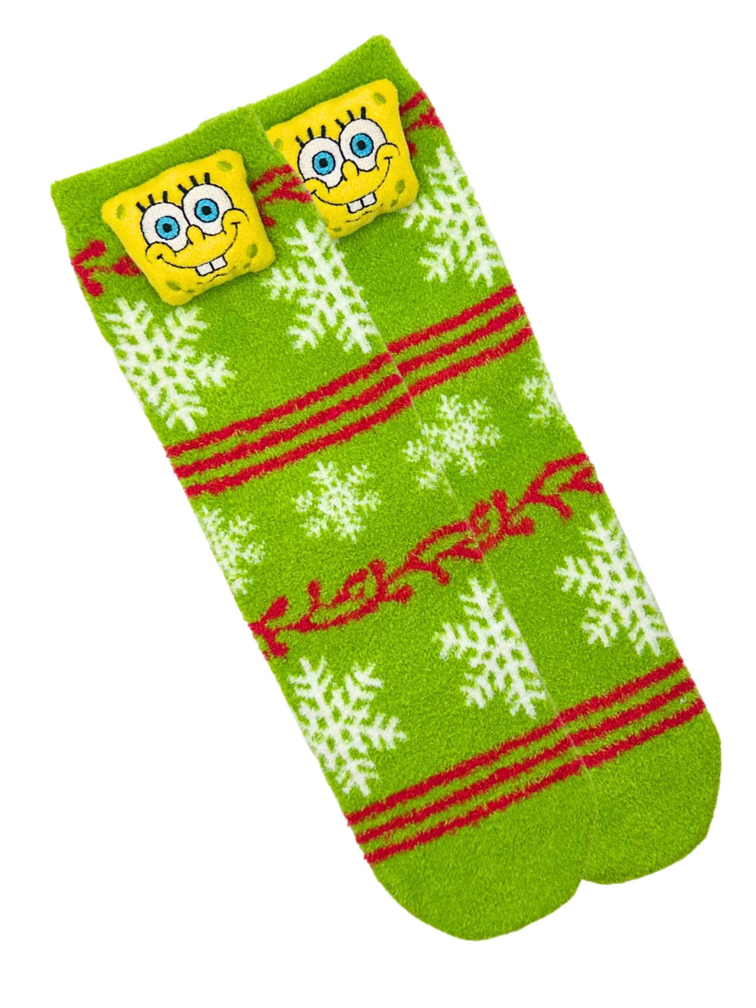 SpongeBob SquarePants Women's Holiday 3D Cozy Crew Socks, 1-Pack, Size 4-10