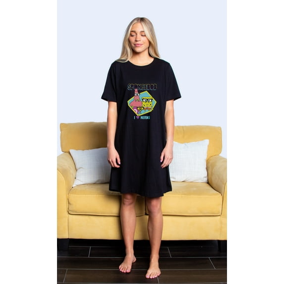 SpongeBob SquarePants Women's I Love Nerds Pajama Dorm Sleep Shirt Nightgown