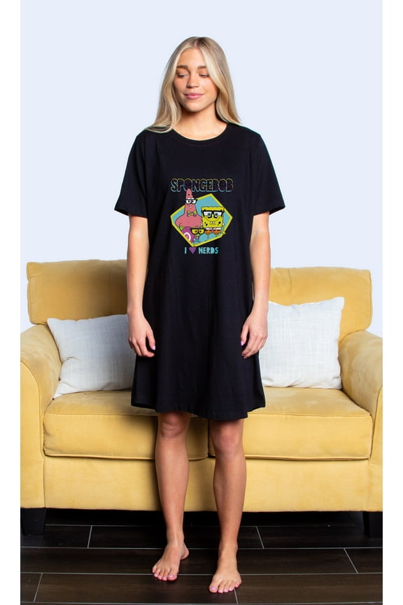 SpongeBob SquarePants Women's I Love Nerds Pajama Dorm Sleep Shirt Nightgown