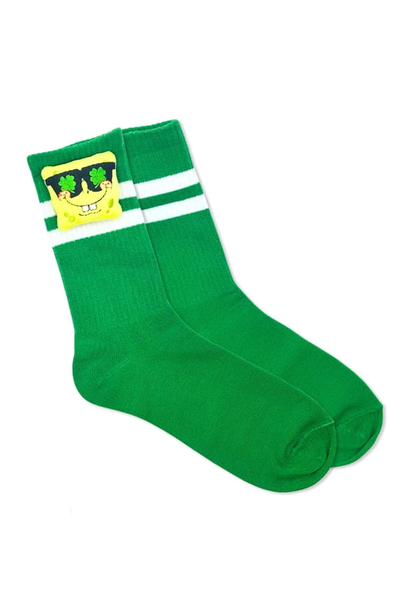 SpongeBob SquarePants Women's St. Patrick's Day Pom Crew Socks, 1-Pack, Size 4-10