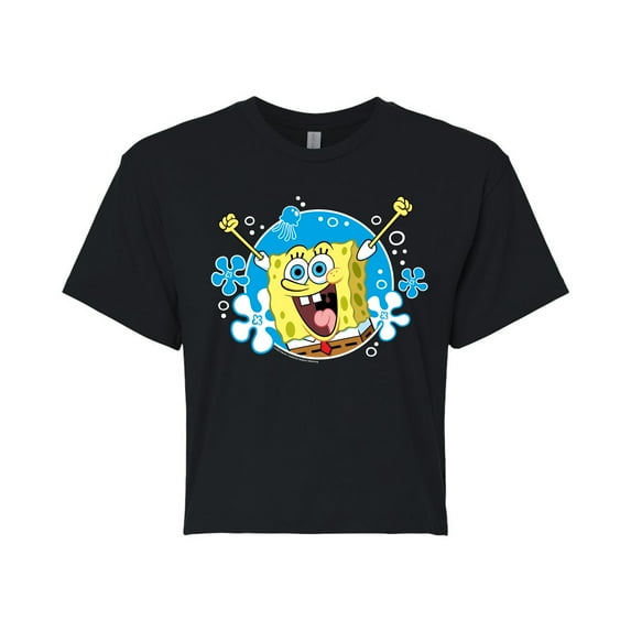 SpongeBob SquarePants - Yay Spongebob Pose - Juniors Cropped Cotton Blend T-Shirt