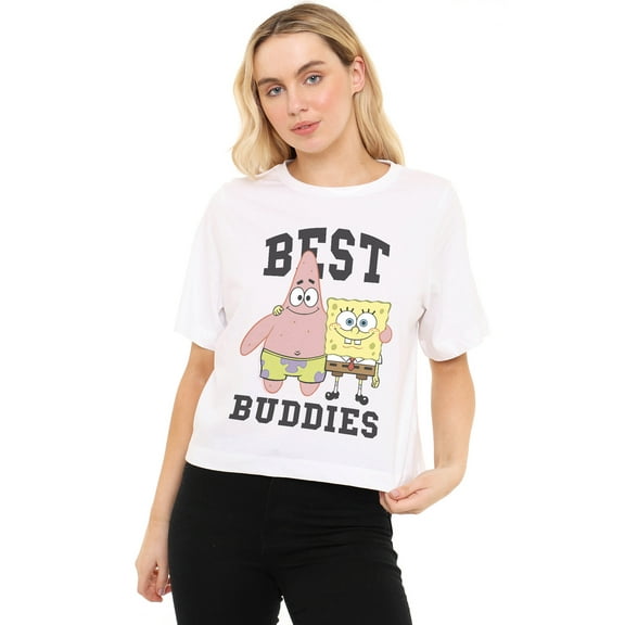 Spongebob Squarepants And Patrick, Best Buddies Women's Boxy Cropped T-Shirt Casual Graphic Tee