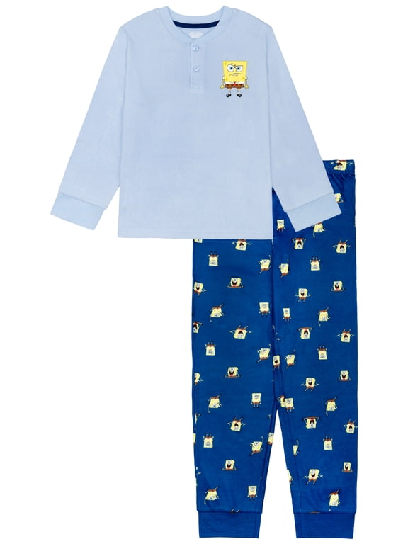 SpongeBob SquarePantsTween Boys Long Sleeve Henley and Pant Pajama Set, 2-Piece, Sizes 8-18