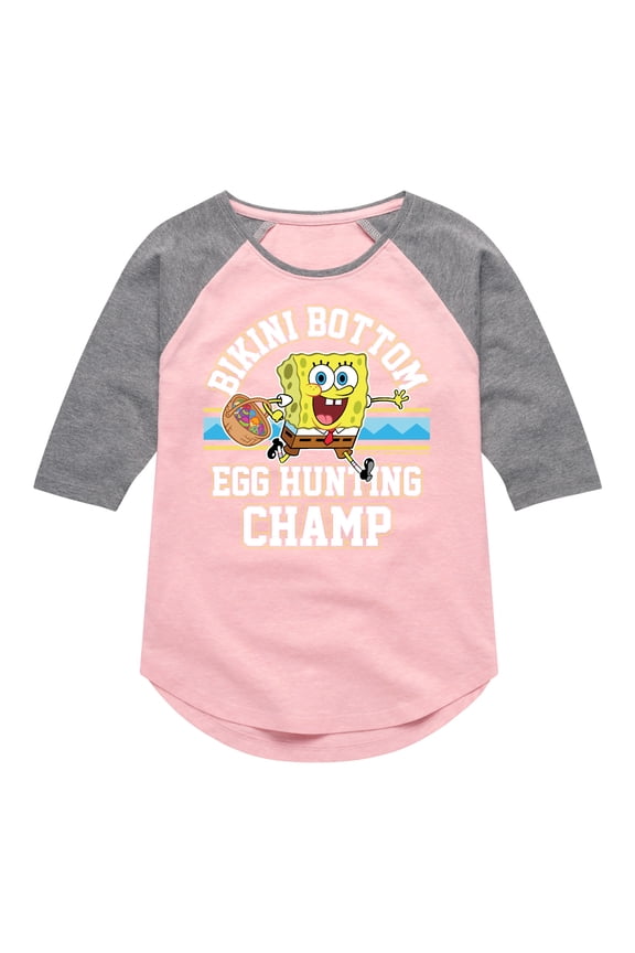 - Bikini Bottom Egg Hunting Champ - Toddler And Youth Girls Raglan Graphic T-Shirt