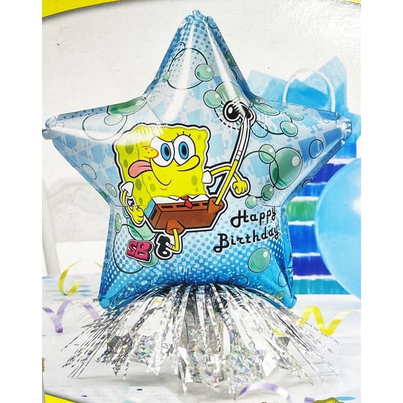 SpongeBob Squarepants Birthday Mylar Air-Filled Star Balloon Party Standing Table Centerpiece - 14 inches Tall