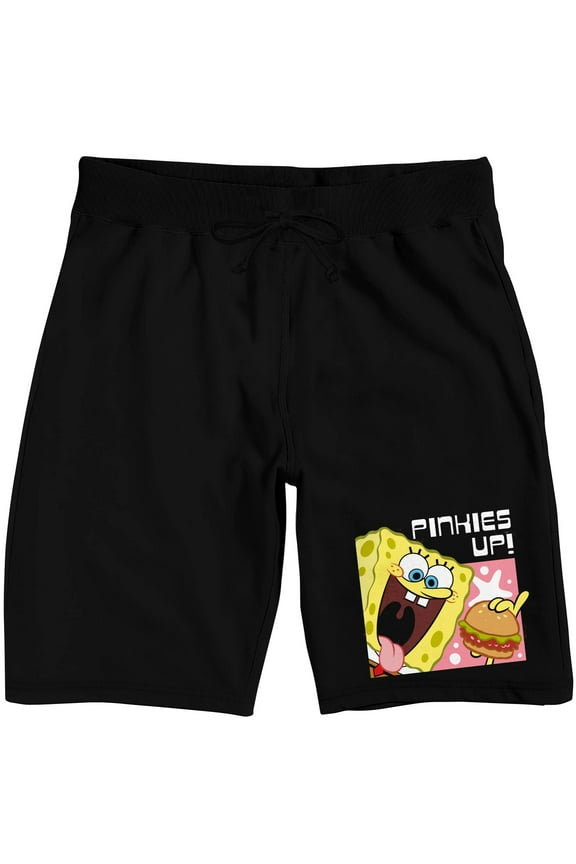 SpongeBob Squarepants Pinkies Up Men's Black Graphic Sleep Shorts-XL