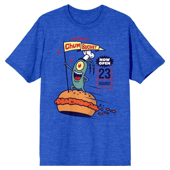 SpongeBob Squarepants Plankton The Original Chum Bucket Men's Royal Heather Short Sleeve Tee-Small