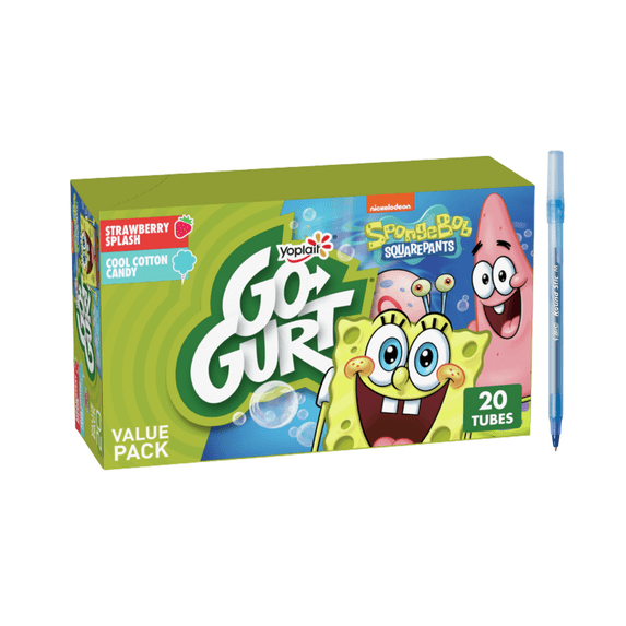 SpongeBob Strawberry and Cotton Candy Kids Fat Free Yogurt Tubes 2 oz • 20 ct