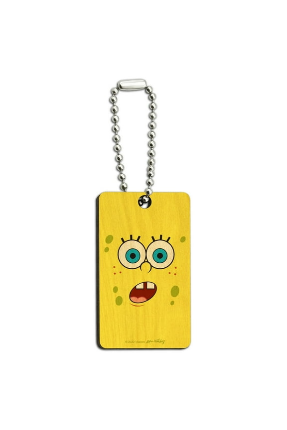 Spongebob Surprise Face Wood Wooden Rectangle Keychain Key Ring