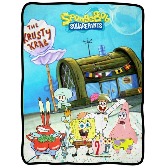 SpongeBob Throw Blanket - SpongeBob Classic Character Group at Krusty Krab Fuzzy Soft Fleece Throw Blanket For Bed Couch 46" X 60"