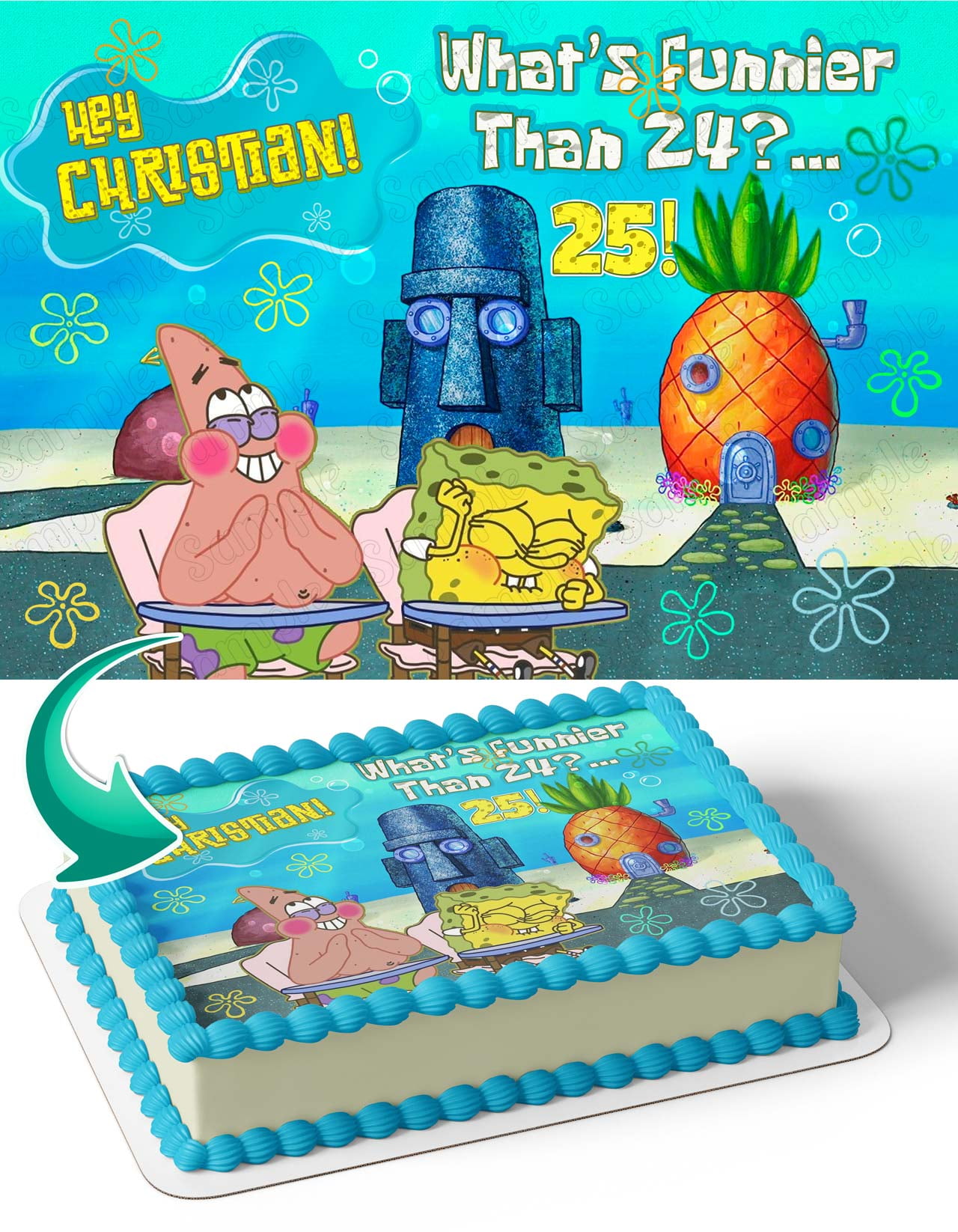 Spongebob Birthday Edible Cake Topper Image 1/4 sheet ABPID22154