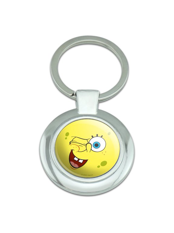 Spongebob Winking Face Keychain Classy Round Chrome Plated Metal