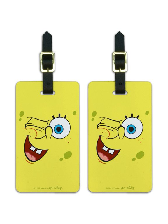 SpongeBob Winking Face Luggage ID Tags Suitcase Carry-On Cards - Set of 2