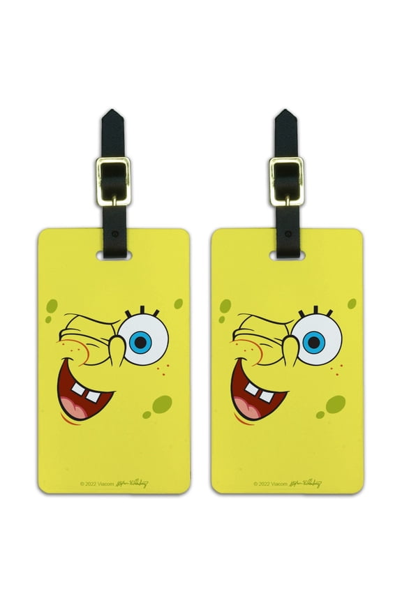 SpongeBob Winking Face Luggage ID Tags Suitcase Carry-On Cards - Set of 2