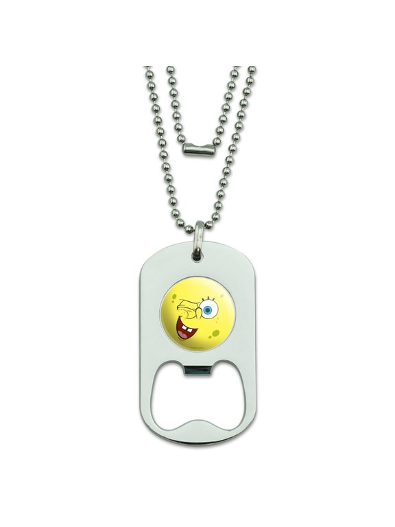 SpongeBob Winking Face Military Dog Tag Bottle Opener Pendant