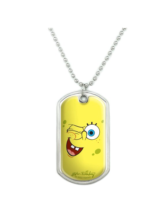 SpongeBob Winking Face Military Dog Tag Pendant Necklace with Chain
