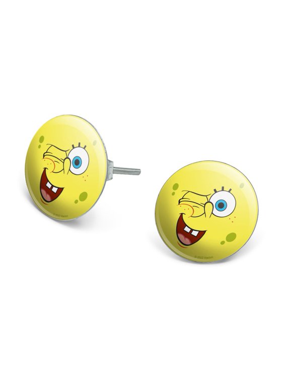 SpongeBob Winking Face Novelty Silver Plated Stud Earrings