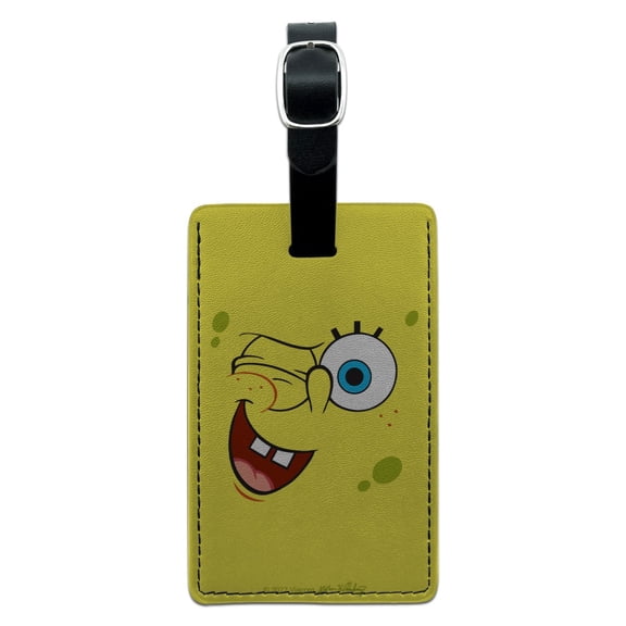 SpongeBob Winking Face Rectangle Leather Luggage Card Suitcase Carry-On ID Tag