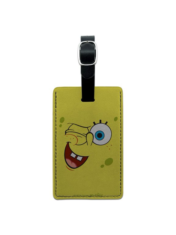 SpongeBob Winking Face Rectangle Leather Luggage Card Suitcase Carry-On ID Tag