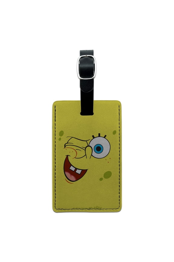 SpongeBob Winking Face Rectangle Leather Luggage Card Suitcase Carry-On ID Tag