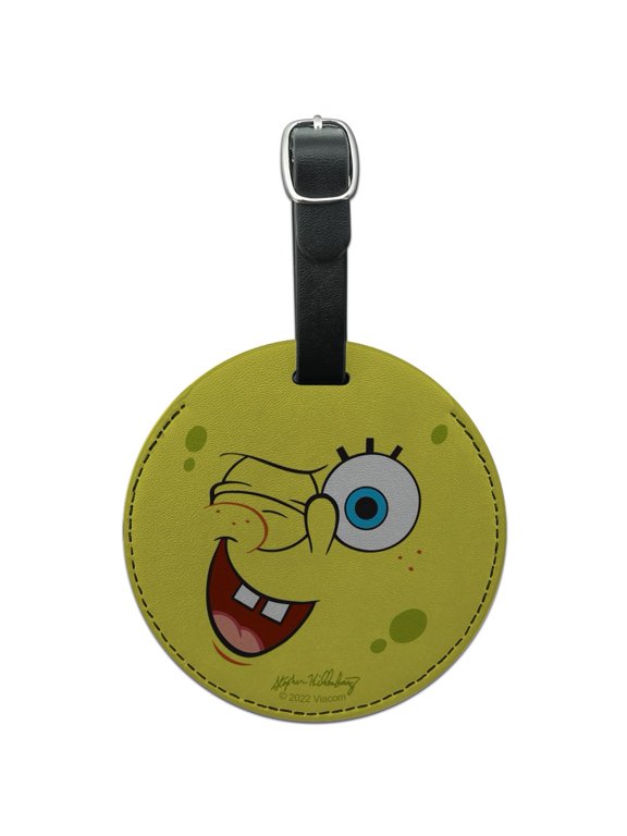 SpongeBob Winking Face Round Leather Luggage Card Suitcase Carry-On ID Tag