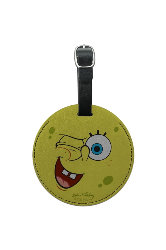 SpongeBob Winking Face Round Leather Luggage Card Suitcase Carry-On ID Tag