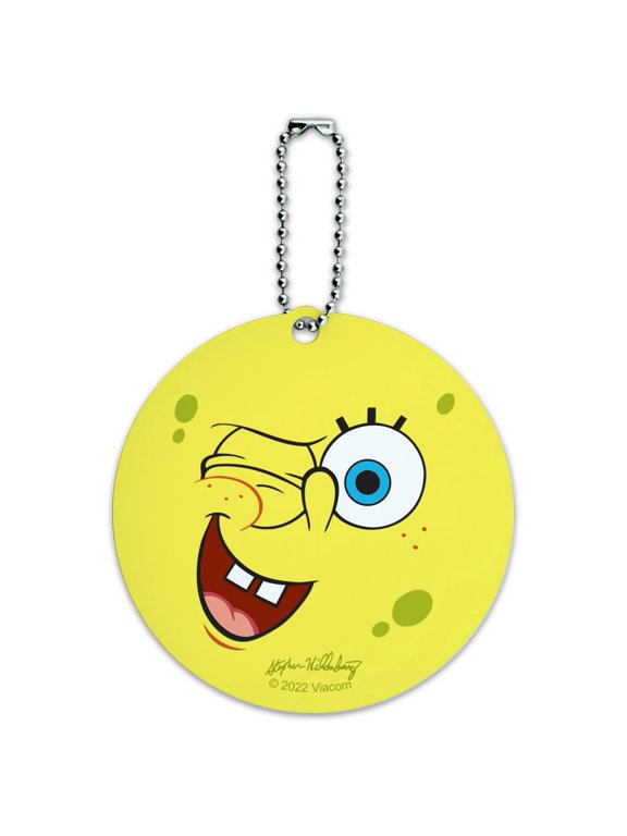 SpongeBob Winking Face Round Luggage ID Tag Card Suitcase Carry-On