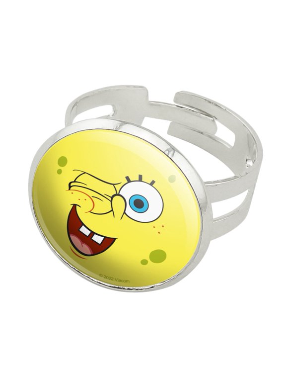 SpongeBob Winking Face Silver Plated Adjustable Novelty Ring