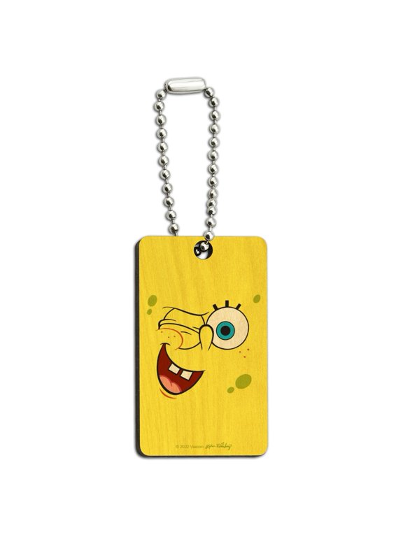 Spongebob Winking Face Wood Wooden Rectangle Keychain Key Ring