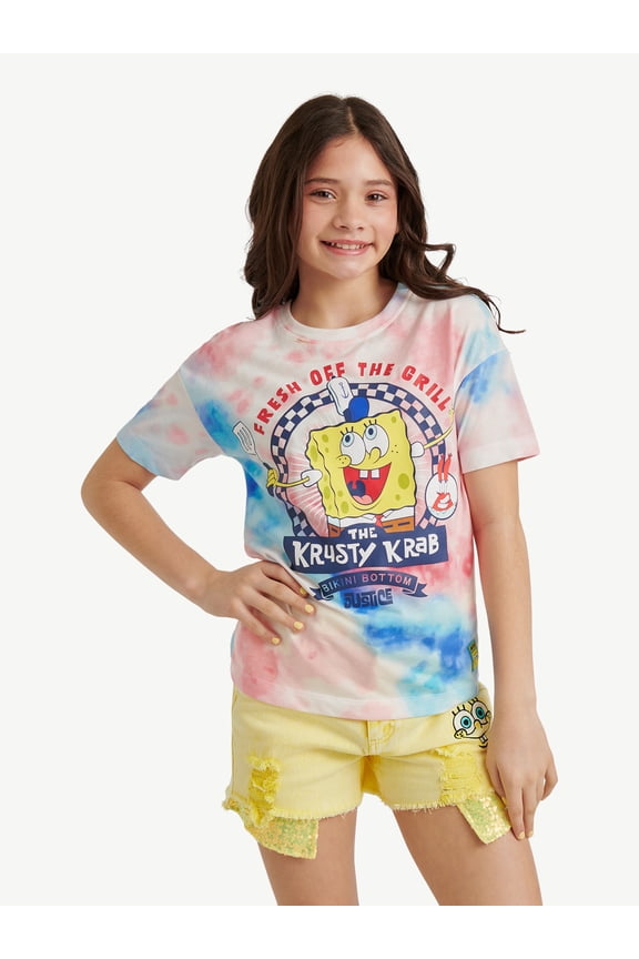Spongebob X Justice Americana Collab Girls Oversized Tee, Sizes XS - XLP