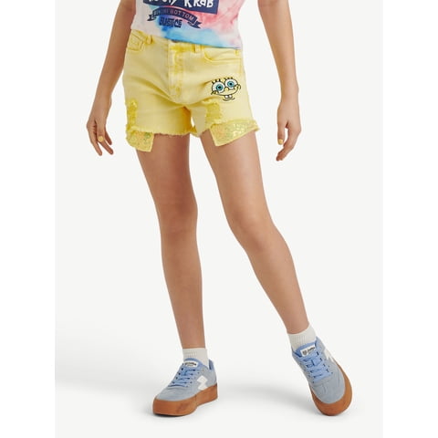 SpongeBob X Justice Girls Sequin Denim Short, Sizes 6-18, Slim & Plus