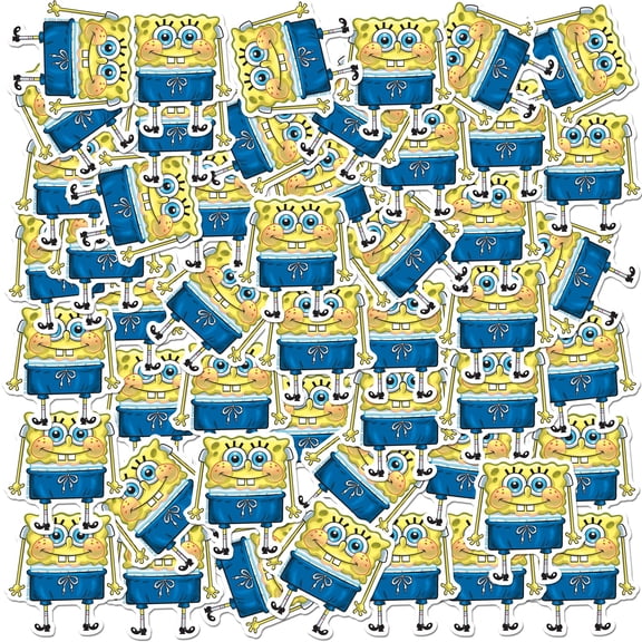 Spongebob Adorable Shorts Expression Sticker Pack 50ct Die Cut Vinyl Large Deluxe Variety Set for Laptop, Water Bottle, Scrapbooking, Tablet & Indoor/Outdoor Use