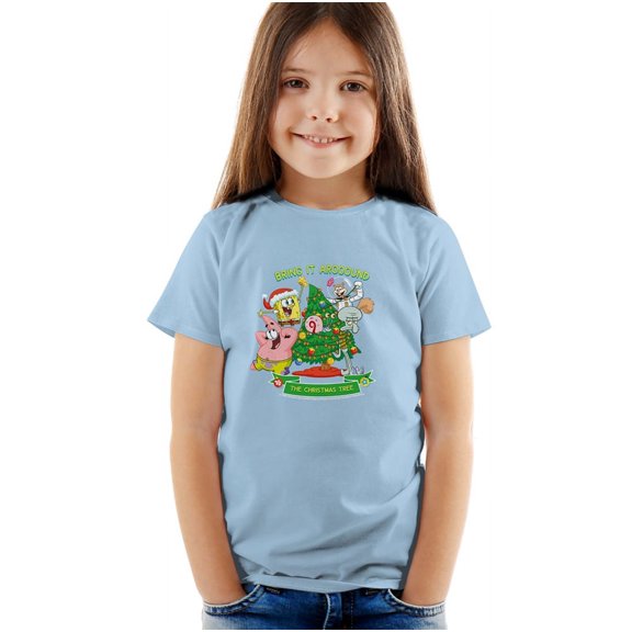 Spongebob Aroooound The Christmas Tree Patrick Kids T Shirt for Youth Toddler Boys and Girls