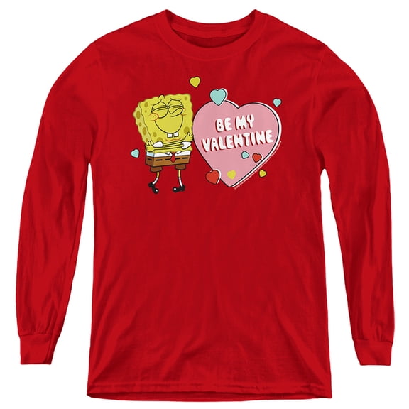 Spongebob Be My Valentine Kids Long Sleeve T-Shirt for Youth Boys and Girls