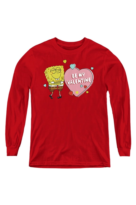 Spongebob Be My Valentine Kids Long Sleeve T-Shirt for Youth Boys and Girls