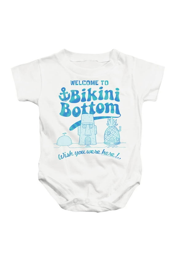 Spongebob Bikini Bottom Welcome Unisex Infant Snap Suit for Baby, White, 24 Months