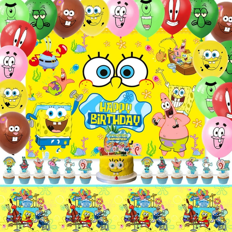 WOLINGYU Spongebob Birthday Party Decorations, Cartoon Spongebob Party  Supplies Favors Includes Backdrop, Tablecloth, Cake Topper, Cupcake  Toppers