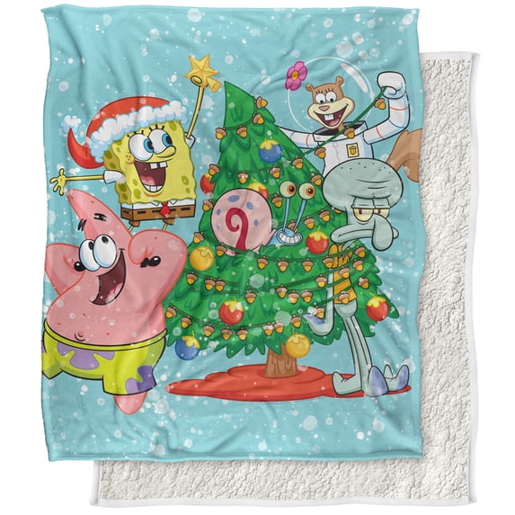 Spongebob Blanket, 50'x60' Christmas Tree Silky Touch Sherpa Back Super Soft Throw Blanket