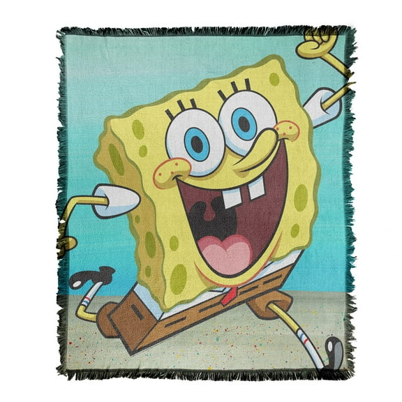 Spongebob Blanket, 50"x60" Spongebob Character Cropped Woven Tapestry Cotton Blend Fringed Throw Blanket